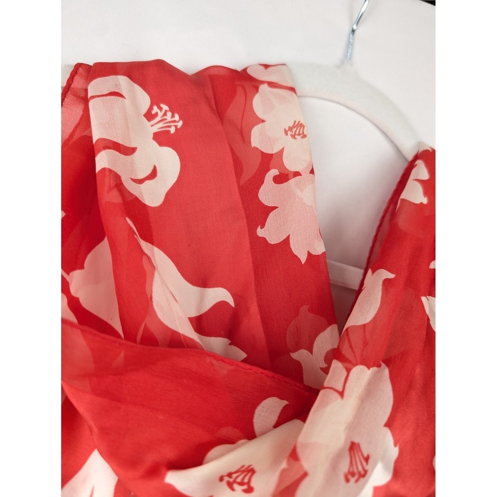 Vintage Y2K Floral Fairy Silk Scarf 11 x 51 White Red Coquette Romantic Dainty - Picture 2 of 9